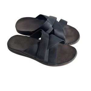 Chaco Wayfarer Black Leather Open Tie Slide Sandals size 9